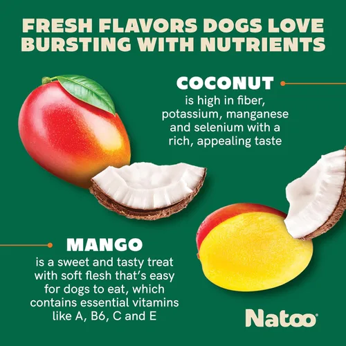 Vista 3 de NATOO Galletas para perros pequeños y cachorros, golosinas crujientes de coco y mango, galletas naturales saludables para perros, ricas en Omega 6