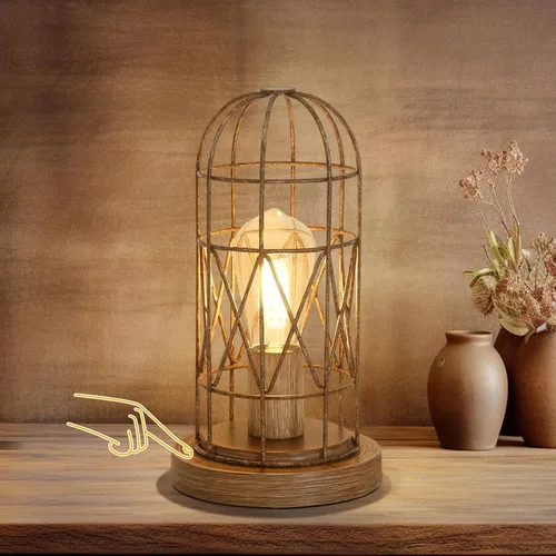 Vista 12 de Pequeña Lámpara Industrial, Lámpara de Mesa de Control Táctil Regulable de 3 Vías, Lámpara Edison Steampunk de Hierro Rústico Vintage, Lámpara