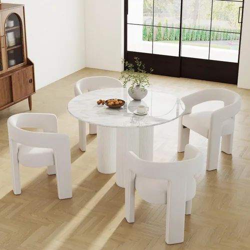 Vista 31 de RIVOVA Silla de comedor moderna de barril, silla lateral acolchada en lino con brazos cómoda para tocador, silla para comedor, sala de estar