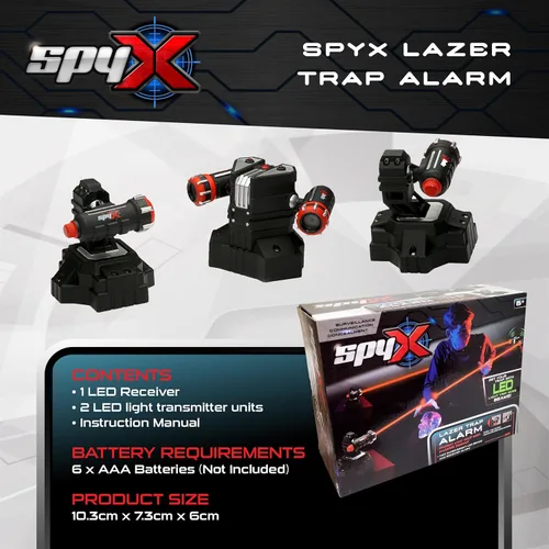 Vista 4 de Trampa de alarma Spyx/Lazer, barrera invisible con rayo, alarma espía de juguete para proteger tus cosas