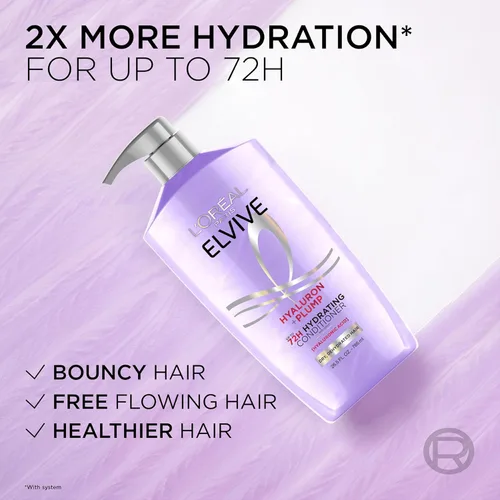 Vista 6 de L'Oreal Paris Elvive Hyaluron Plump - Acondicionador hidratante para cabello deshidratado y seco infundido con complejo de cuidado de ácido