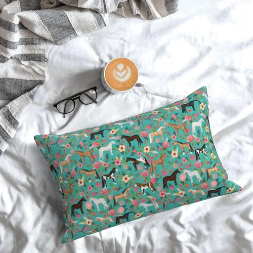 Vista 7 de Funda de almohada de caballos con múltiples capas de caballos florales, tamaño Queen, funda de almohada suave de 20 x 30 pulgadas, duradera