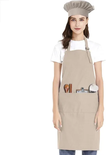 Vista 12 de TopTie Juego de delantal ajustable de lona de algodón y sombrero de chef para hombres y mujeres