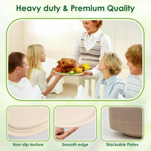 Vista 5 de Platos de papel ovalados compostables, 12.5 pulgadas, paquete de 25 platos desechables de bagazo resistentes, ecológicos, biodegradables