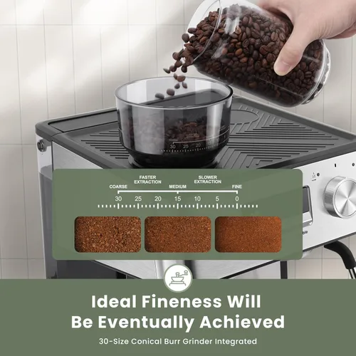 Vista 2 de Gevi - Máquina de café expreso de 20 barras con molinillo y espumador de leche, cafetera profesional para el hogar, capuchino y café con leche