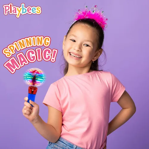 Vista 6 de Playbees Light Up Spinning Wand – Magic LED Flashing Ball, Sensory Light Spinner Toy, Glow Wand Party Favor, Classroom Prizes, Fun Light-Up Gift for