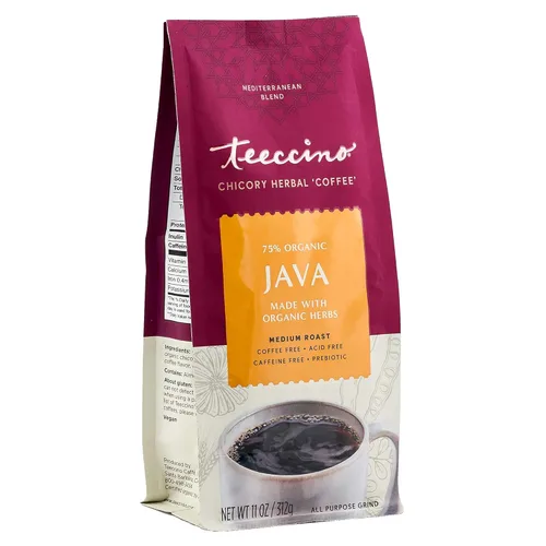 Vista 4 de Teeccino Paquete variado de café de hierbas, avellana, moca y java, café de hierbas molido que es prebiótico, sin cafeína y sin ácidos, tostado