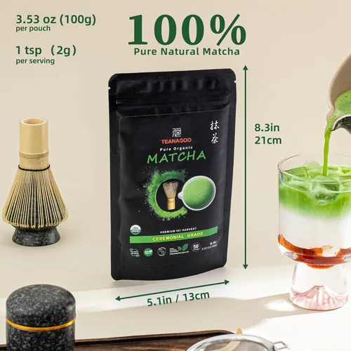 Vista 3 de TEANAGOO Juego de 7 batidores de matcha con matcha ceremonial (3.53 oz/100 g)