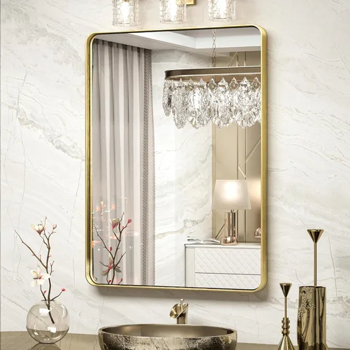 Vista 109 de TokeShimi Espejo de pared de baño de níquel cepillado de 20 x 30 pulgadas, marco de metal, esquina redonda, rectangular, para decoración del hogar