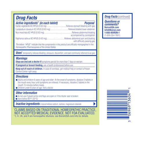 Vista 6 de Boiron Tabletas GasCalm para aliviar la presión de gas, dolor abdominal, hinchazón y molestias, 60