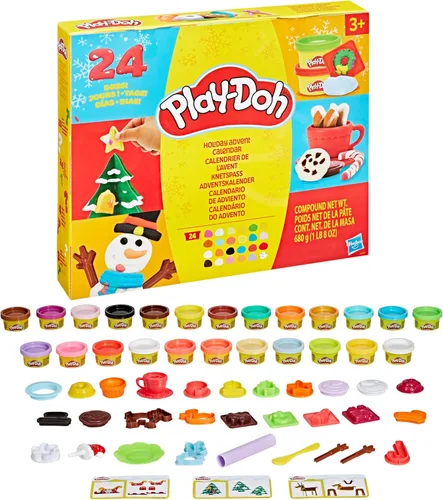 Calendario de Adviento de Play-Doh para niños, cuenta regresiva de 24 días, múltiples regalos sorpresa detrás de cada puerta, manualidades y artes,