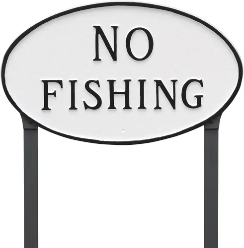 Vista 2 de Montague Metal Products - Placa ovalada de metal fundido sin pesca - Pared o césped - Señal de advertencia de no pesca - Resistente a los rayos UV