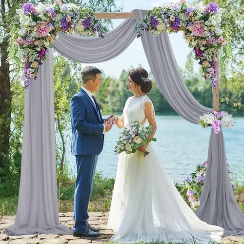 Vista 15 de Cortinas de gasa con diseño de arco de boda, 1 panel de gasa para techo, cortinas de boda para techo, bufanda, arcos de boda para ceremonia