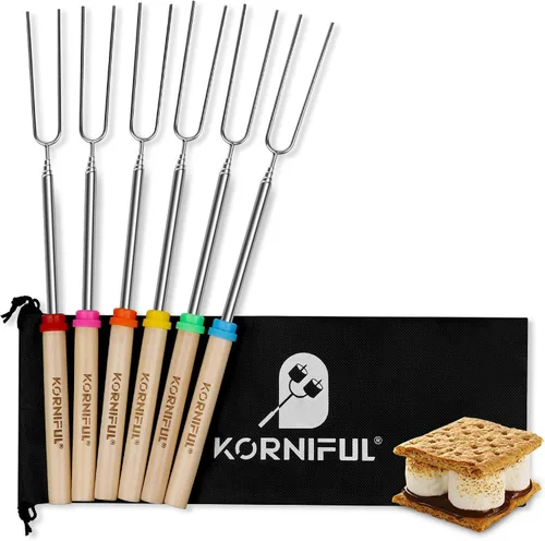 Paquete de 6 palitos Smores para hoguera, kit de pinchos largos para asar malvaviscos de 32 pulgadas para fogata, tenedor para perros calientes,
