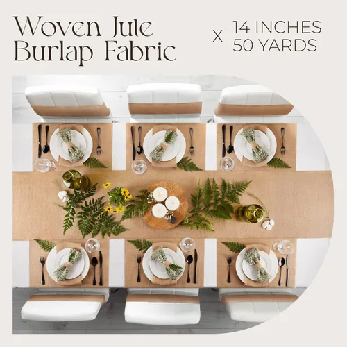 Vista 2 de Rollo centro de mesa Burlap - 14 pulgadas de ancho x 50 yardas de largo No se deshilacha con bordes acabados Rollo de tela Burlap para bodas, centro