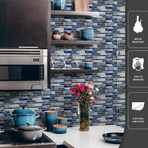 Vista 3 de Art3d - Azulejos autoadhesivos de alta calidad para salpicaduras de cocina, diseño de mármol, pack de 10 hojas de 30 x 30 cm