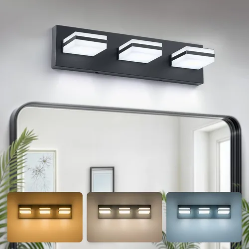Vista 11 de VONLUCE Lámpara de tocador de baño, 3 luces LED modernas de tocador, luz de baño ajustable 3CCT con función de memoria, pantallas giratorias