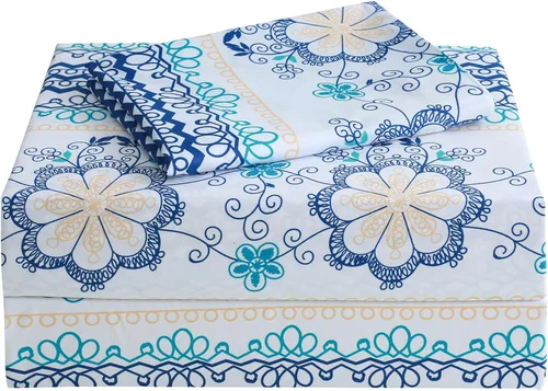 Vista 52 de JSD Juego de sábanas florales azul marino, tamaño individual, sábanas de microfibra impresas de 3 piezas, bolsillo extra profundo, sin arrugas