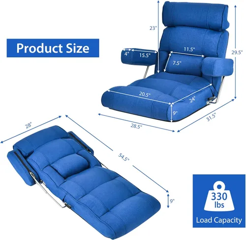 Vista 4 de KOMFOTT Sofá plegable ajustable, tumbona tapizada para interiores con reposacabezas ajustable de 6 posiciones, soporte lumbar, asiento extendido