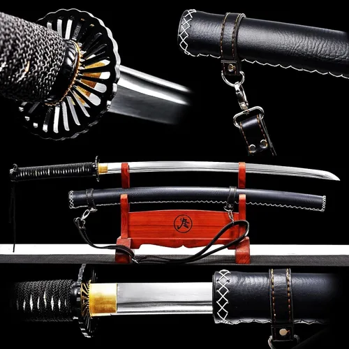 Hecho a mano 40 ''negro Katana 1095 acero cuero Saya japonés samurai espada