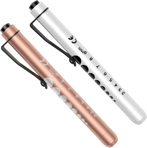 Vista 7 de RISEMART - Minilinternas para enfermeras, pack de 2, linterna médica reutilizable con medidor de pupila y regla, luz LED blanca para estudiantes