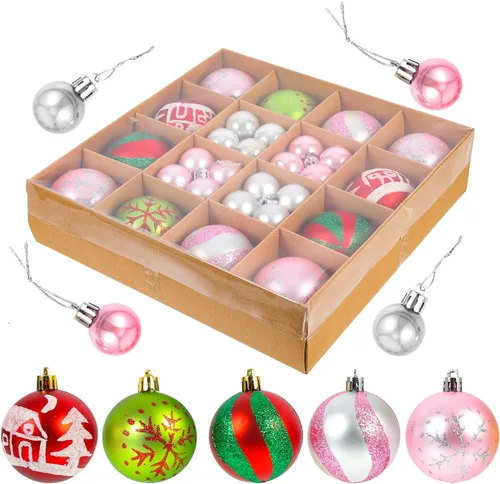 Vista 7 de LUOZZY 44 bolas colgantes para árbol de Navidad, adornos de bola de Navidad de plástico, colgante de bola de Navidad