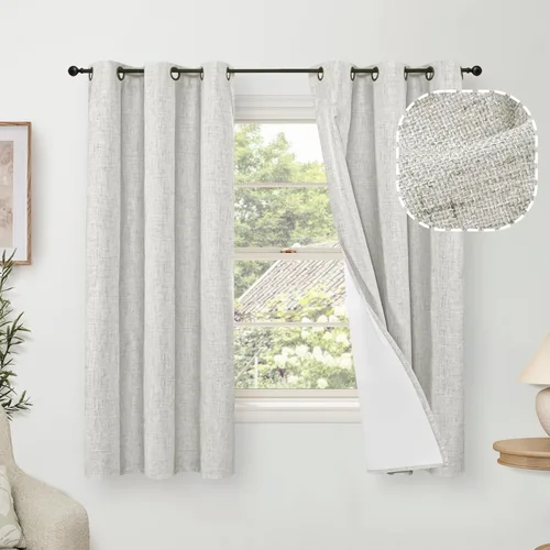 Vista 29 de Cortinas Opacas de Lino Azul Bebé para Guardería de 40 Pulgadas de Largo, 2 Paneles, Cortinas Cortas con Aislamiento Térmico Boho de Bloqueo Total