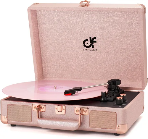 Vista 9 de Tocadiscos de Discos de Vinilo de 3 Velocidades Portátil Estilo Maleta con Control de Agudos y Graves, Altavoces Incorporados, Conector