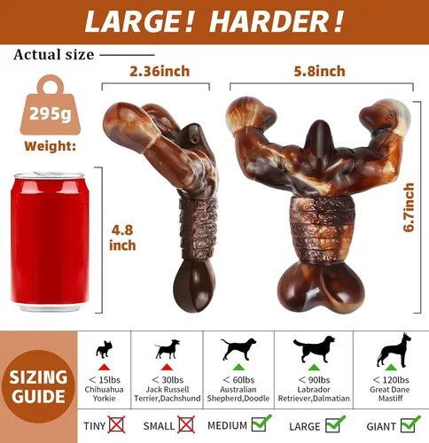 Vista 4 de Juguetes masticables para perros para masticadores agresivos casi indestructibles, sabor a tocino, juguetes de hueso de perro resistentes para razas