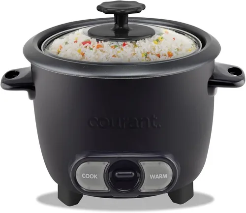 Courant Arrocera de 6 tazas (cocida), recipiente antiadherente extraíble, olla arrocera de un solo toque, color negro