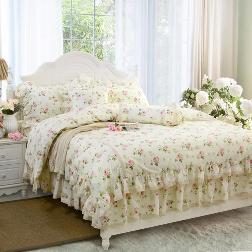 Vista 8 de FADFAY Juego de funda de edredón con estampado floral de roseta, juego de ropa de cama de encaje con volantes para niñas, 3 piezas, tamaño individual