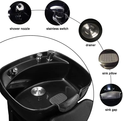 Vista 12 de Silla de lavado Ainfox para peluquería, con cuenco para champú, de plástico ABS, para salón de belleza (Negro)