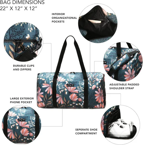 Vista 3 de Jadyn - Bolsa grande de lona de mujer para fin de semana, 22in, con bolsillo para zapatos, bolsa de viaje
