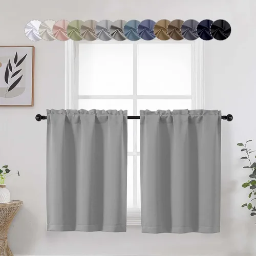 Vista 44 de Aqua Cafe - Juego de 2 paneles de cortinas opacas de 24 pulgadas de largo, con aislamiento térmico suave y sólido, para ventanas de baño, sótano