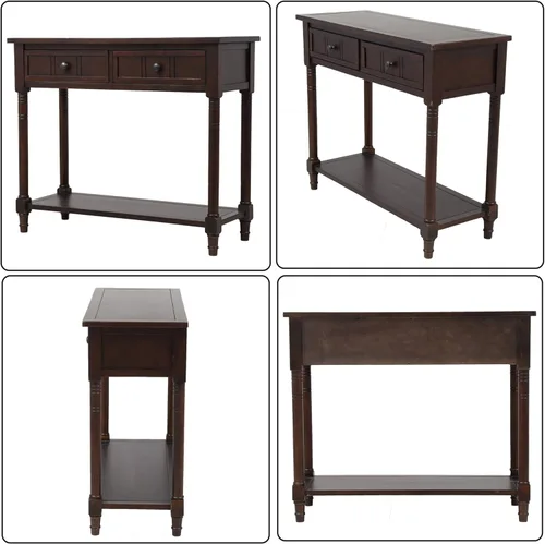 Vista 39 de P PURLOVE Mesa consola de madera con 2 cajones y estante inferior para dormitorio (azul marino)