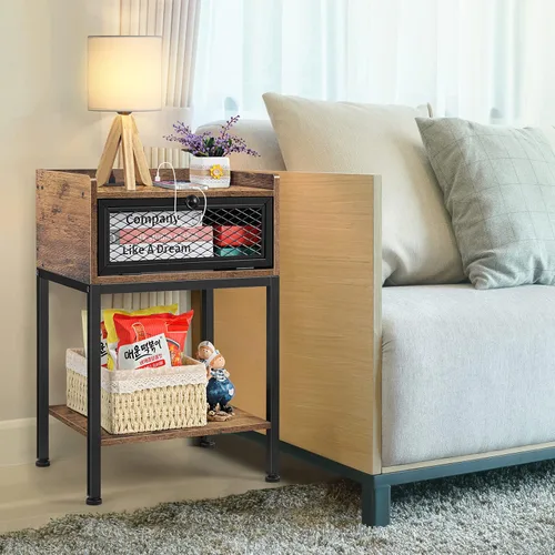 Vista 2 de Mesita de noche con estación de carga, mesitas de noche, mesas auxiliares para sala de estar, mesas pequeñas para espacios pequeños, mesa auxiliar