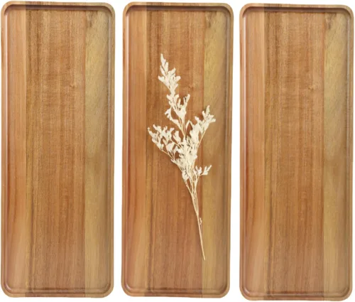 Vista 10 de 2 piezas bandejas de servir grandes de madera maciza de acacia de 15.7" x 7", platos rectangulares de servir de madera, tablas de madera natural