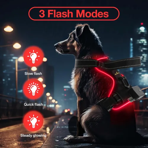 Vista 2 de MASBRILL Arnés para perro con luz LED, sin tirones, recargable y ajustable, para perros pequeños, medianos y grandes