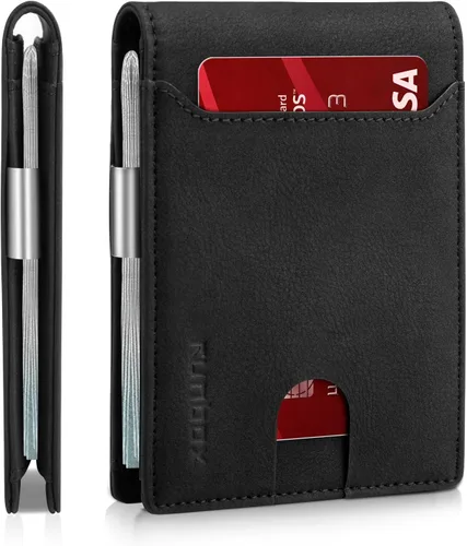 Vista 29 de RUNBOX - Carteras delgadas para hombre, cartera de piel con pinza para el dinero, cartera de bolsillo frontal con bloqueo RFID, tarjetero