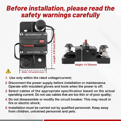 Vista 6 de RED WOLF Interruptor de circuito de 250 A, portafusibles de 12 V - 24 V CC Interruptor de reinicio manual para motor de arrastre de barco, vehículos