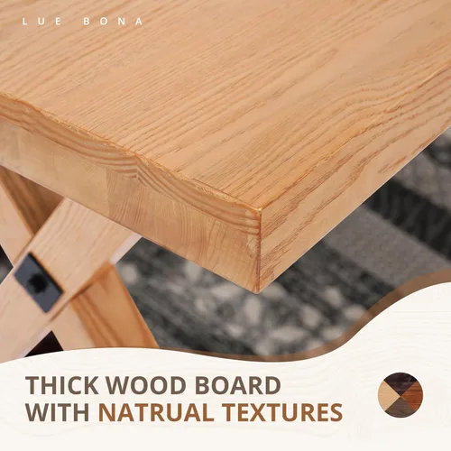 Vista 4 de LUE BONA Banco de comedor de 47 pulgadas con madera maciza, banco de cocina de granja con grano de madera natural, silla de comedor rectangular