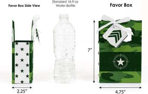 Vista 3 de Big Dot of Happiness Camo Hero - Cajas de recuerdo de camuflaje militar del ejército - Juego de 12