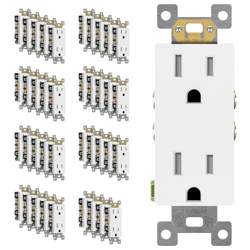 Vista 40 de ENERLITES, Silver Elite Series - Toma de corriente decorativa para niños, resistente a manipulaciones, autoconectable, 2 polos, grado residencial