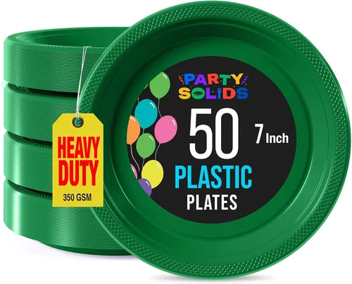 Vista 45 de Exquisite Party Solids - Platos de plástico negro para fiestas, platos desechables negros de 7 pulgadas para suministros de fiesta, 100 piezas
