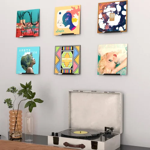 Vista 5 de Soporte de pared para discos de vinilo de 7 pulgadas, soporte de pared de vinilo acrílico, estante de pared para discos de vinilo, paquete de 6