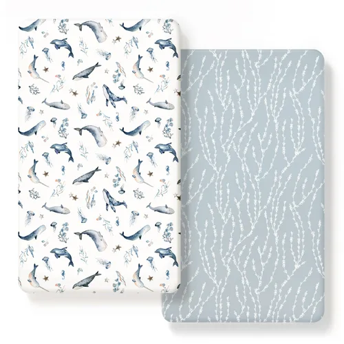 Vista 17 de GRSSDER Juego de 2 sábanas elásticas para cuna para bebé, ultra suaves, universales, se adaptan a la mayoría de las almohadillas de colchón de cuna
