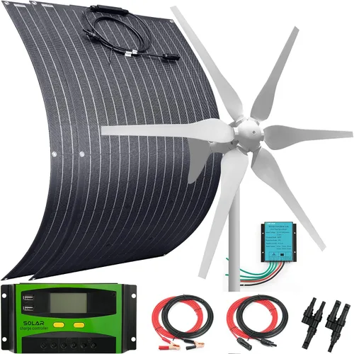Vista 15 de Kit solar eólico de 500 W, sistema de 12 V fuera de la red: generador de turbina eólica de 400 W + 1 panel solar flexible ETFE de 100 W + KIT DE