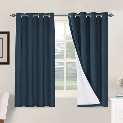Vista 58 de H.VERSAILTEX Cortinas 100% opacas con aislamiento térmico, texturizadas, de lino, con bloqueo completo de calor y luz, para sala de estar y Negro