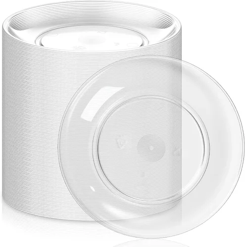 Zopeal 150 platos de postre de plástico de 5 pulgadas, desechables a granel, pequeños aperitivos transparentes, redondos, para tartas de boda,