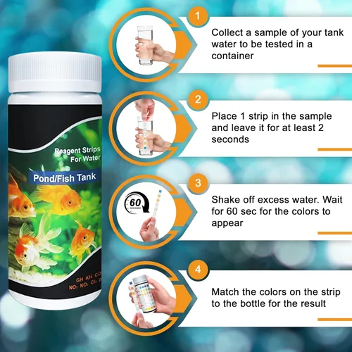 Vista 2 de JOR Tiras de prueba de agua para acuario, compatibles con piscinas, tanques de peces de agua dulce y salada, detectan pH, cloro, carbonato, dureza